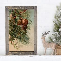 Rustic Framed Vintage Small Pine Cones Wall Art