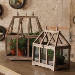Rustic Green House Terrarium Set of 2