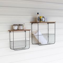 Rustic Industrial Basket Wall Shelf Set of 2