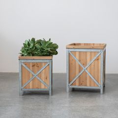 Rustic Industrial Footed Box Planters Set of 2