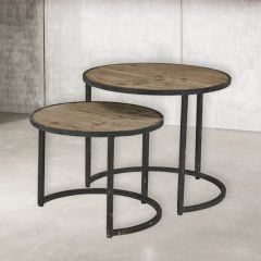 Rustic Industrial Round Nesting Tables Set of 2