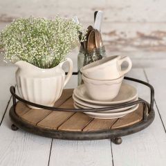 Rustic Industrial Round Wood Plank Serving Tray