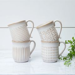 Rustic Pattern Stoneware Mug Set of 4
