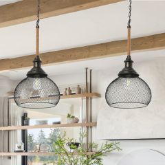 Rustic Pendant Light With Woven Metal Shade