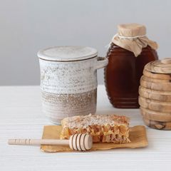 Rustic Stoneware Honey Jar With Dipper