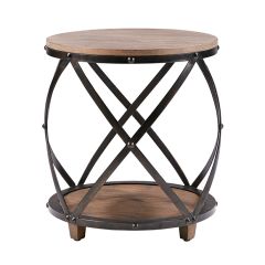 Rustic Wood and Metal Round Accent Table