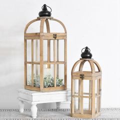 Rustic Wood Dome Lantern Set of 2