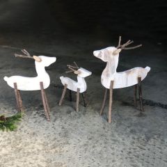 Rustic Wooden Deer Figures Set of 3
