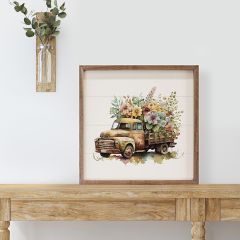 Rusty Truck Wood Box Flowers Front View Wall Decor