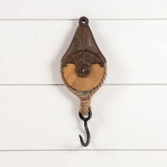 Rusty Wooden Wheel Pully With Hook