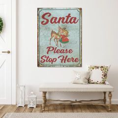 Santa Please Stop Here Canvas Wall Art
