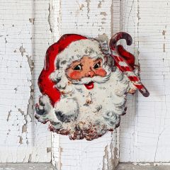 Santa With Candy Cane Metal Sign