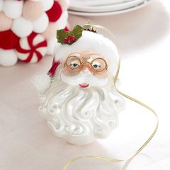 Santa With Holly Glass Ornament Set of 2