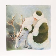 Santa With Reindeer Paper Wall Art With Tacks