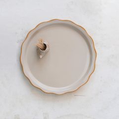 Scalloped Edge Stoneware Plate and Toothpick Holder