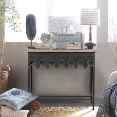 Scalloped Edge Wood and Metal Table