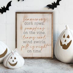 Scarecrows Pumpkins Leaves Fall Whitewash Framed Sign