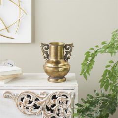 Scroll Handled Gold Metal Vase