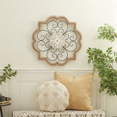 Scrolled Metal and Wood Floral Wall Accent