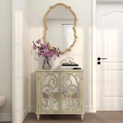 Scrolled Mirror Front Accent Cabinet