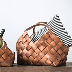 Seagrass Basket with Leather Handles Set of 3