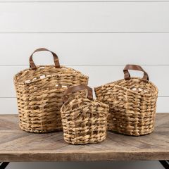 Seagrass Wall Basket With Leather Handle Set of 3