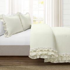 Shabby Chic Ruffle Lace Comforter Set Ivory