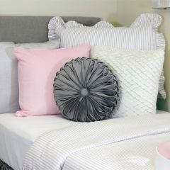 Silvery Velvet Pleated Round Pillow