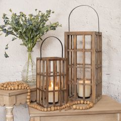 Simple Farmhouse Handled Windowpane Lanterns Set of 2