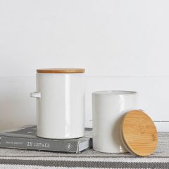 Simple Farmhouse Lidded Ceramic Canisters Set of 2