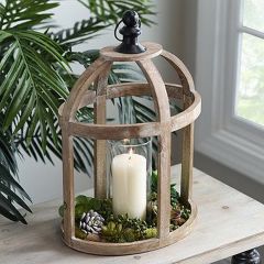 Simple Farmhouse Oval Wooden Candle Lantern