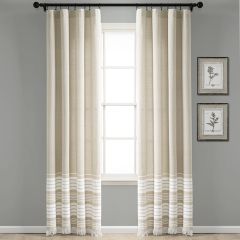 Simple Stripe Curtain Panel With Fringe Set of 2