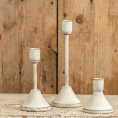 Simple White Metal Taper Candle Holder Set of 2