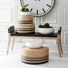 Simply Striped Round Rattan Stool Risers Set of 3