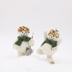 Smiling Snowman with Fringed Scarf Set of 2