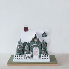 Snow Covered Holiday House Tabletop Decor