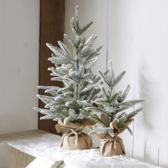 Snow Flocked Tree With Pinecones In Burlap Bag 16 Inch Set of 2