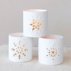 Snowflake Cutout Stoneware Tealight Holders Set of 3