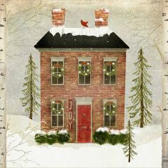 Snowy Holiday Village House Canvas Art