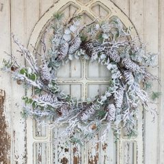 Snowy Mixed Pinecone Twig Wreath