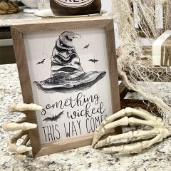 Something Wicked Hat Whitewash Framed Halloween Sign