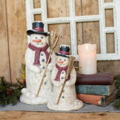 Sparkling Snowman With Broom Figurine