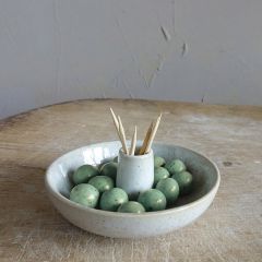 Speckled Stoneware Bowl With Toothpick Holder