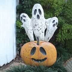 Spooky Ghost and Pumpkin Yard Art