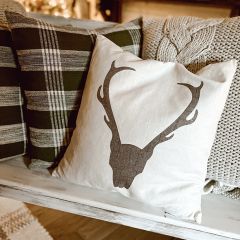 Square Burlap Antler Throw Pillow