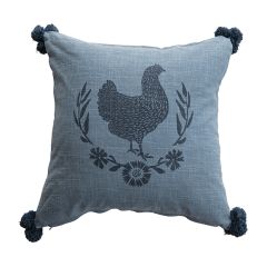Square Cotton Chicken Slub Pillow With Poms