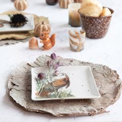 Square Stoneware Platter With Turkey Image Set of 2