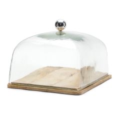 Square Wooden Plate With Glass Dome