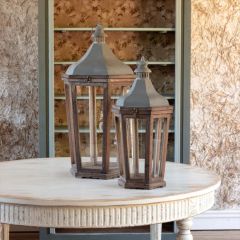 Stained Wood Lantern Set of 2