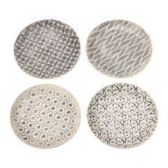 Stamped Stoneware Dish Collection 8 Inch Plate Set of 4